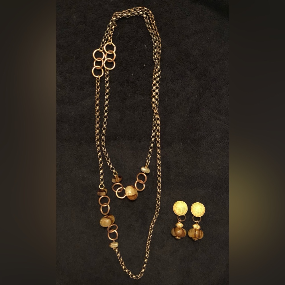 Vintage Fall For Neutrals Antique Gold, Browns & Creams Necklace & Earrings